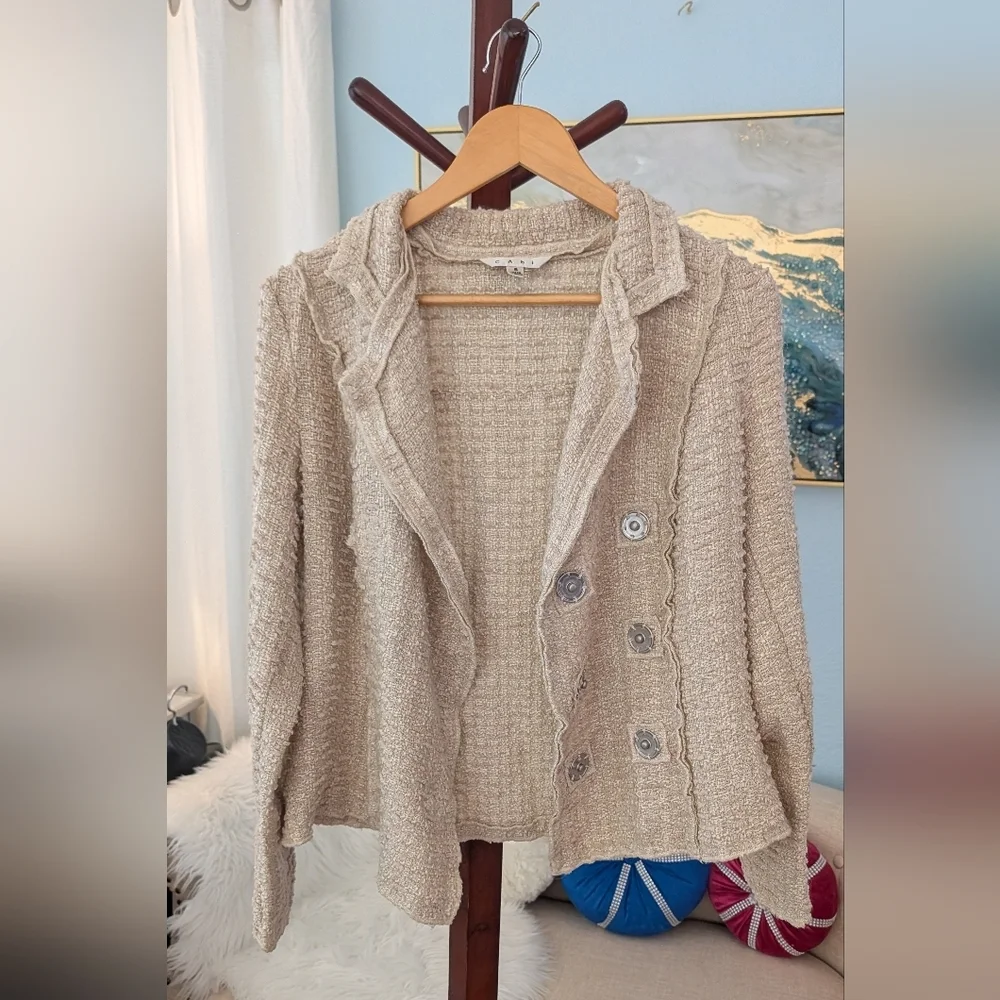 CAbi Woman's Chenille Oatmeal Color Blazer Double Breasted Size S
